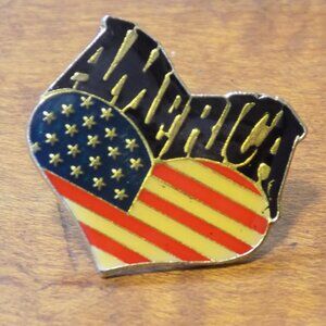 Vintage America Heart Flag Enamel Pin Patriotic Lapel Pin